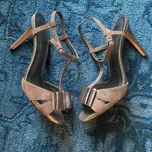Talbots Snake Skin & Suede Gray Heels w/Bow Sz 11